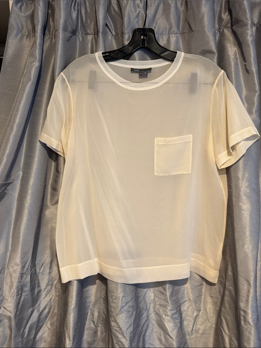 Vince Sheer Cream Crew Neck Silk Tee Size Small